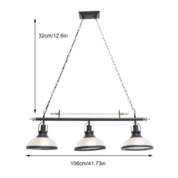 Lampe suspendue rétro pour billard - Lampe de billard industrielle - Châssis avec chaîne noire - Lustre suspendu - Pour table de billard