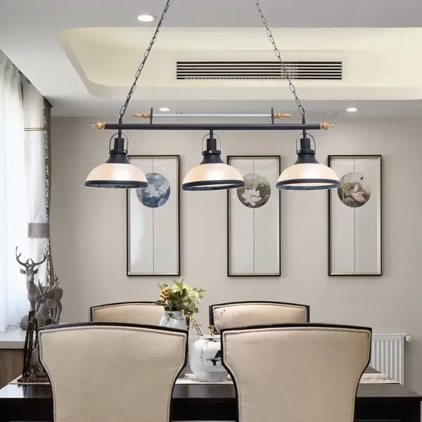 Lampe suspendue rétro pour billard - Lampe de billard industrielle - Châssis avec chaîne noire - Lustre suspendu - Pour table de billard