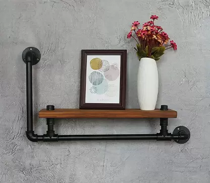 Industriële zwevende plank wandgemonteerde houten plank buis wandplank wandplank voor woonkamer slaapkamer