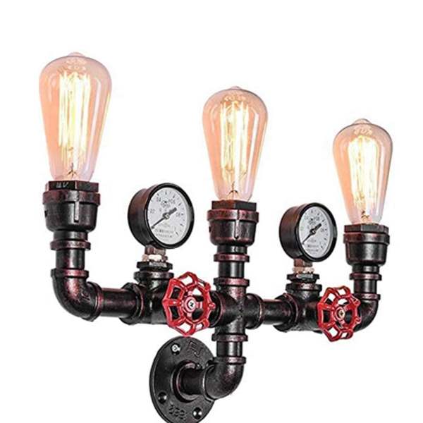 Applique murale vintage à 3 ampoules St64 - En fer forgé - Décoration intérieure - Steampunk - Pour couloir, pub, café, cuisine