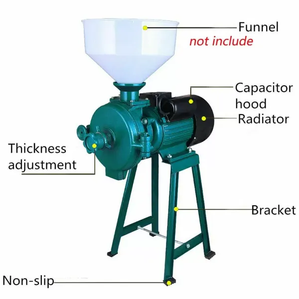 Moulin à céréales avec entonnoir pour graines, farine de riz, maïs 1400 tr/min ( Vert )