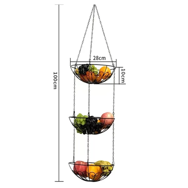 Lot de 3 corbeilles à fruits en fer forgé nordique suspendu avec crochets, panier de rangement pour pots de fleurs
