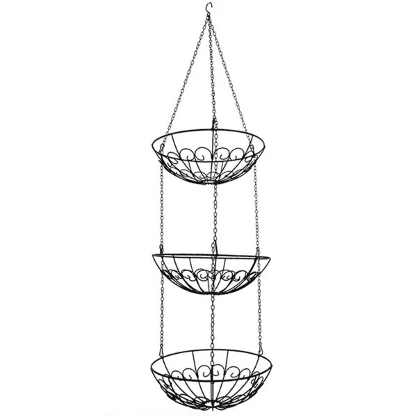 Lot de 3 corbeilles à fruits en fer forgé nordique suspendu avec crochets, panier de rangement pour pots de fleurs Lot de 3 corbeilles à fruits en fer forgé nordique suspendu avec crochets, panier de rangement pour pots de fleurs