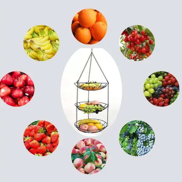 Lot de 3 corbeilles à fruits en fer forgé nordique suspendu avec crochets, panier de rangement pour pots de fleurs