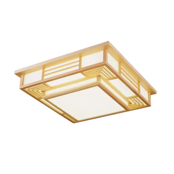 Plafonnier japonais à LED - En bois massif - Géométrie créative - Pour salon, chambre à coucher