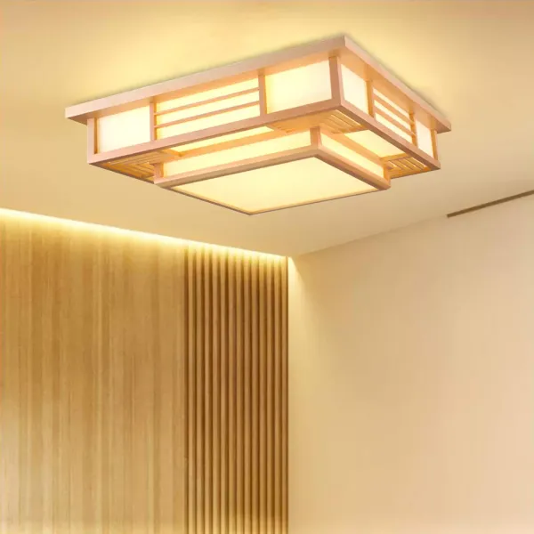 Plafonnier japonais à LED - En bois massif - Géométrie créative - Pour salon, chambre à coucher