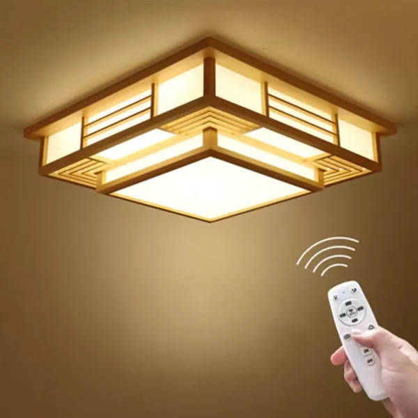 Plafonnier japonais à LED - En bois massif - Géométrie créative - Pour salon, chambre à coucher