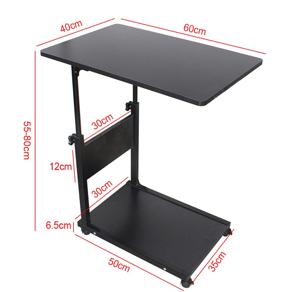 Table de chevet mobile - En métal - Hauteur réglable en hauteur - Avec roulettes - MDF - 50,00 x 35,00 x 55,00 cm - En osier noir