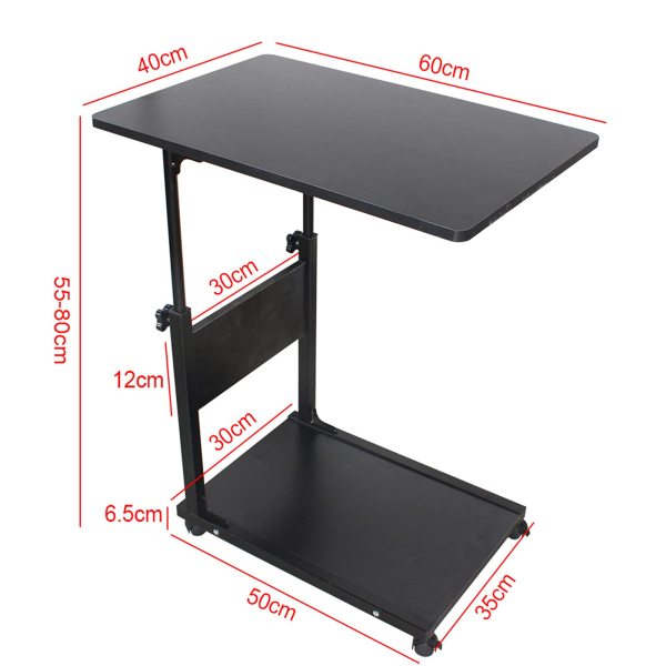 Table de chevet mobile - En métal - Hauteur réglable en hauteur - Avec roulettes - MDF - 50,00 x 35,00 x 55,00 cm - En osier noir