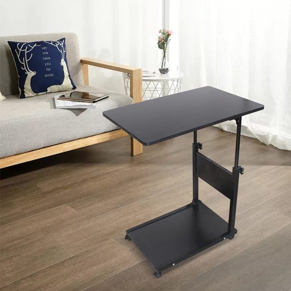 Table de chevet mobile - En métal - Hauteur réglable en hauteur - Avec roulettes - MDF - 50,00 x 35,00 x 55,00 cm - En osier noir Table de chevet mobile - En métal - Hauteur réglable en hauteur - Avec roulettes - MDF - 50,00 x 35,00 x 55,00 cm - En osier noir