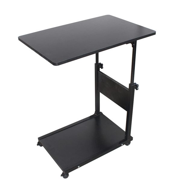 Table de chevet mobile - En métal - Hauteur réglable en hauteur - Avec roulettes - MDF - 50,00 x 35,00 x 55,00 cm - En osier noir
