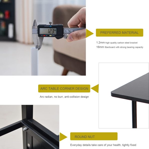 Table de chevet mobile - En métal - Hauteur réglable en hauteur - Avec roulettes - MDF - 50,00 x 35,00 x 55,00 cm - En osier noir