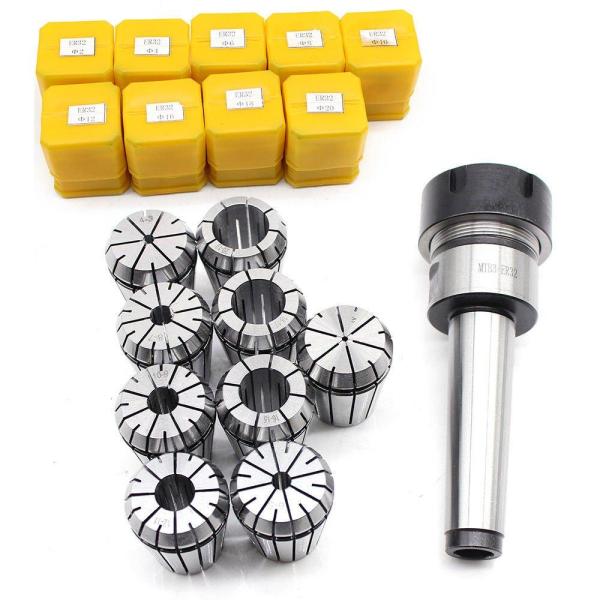 Mandrin de serrage M12 MK3 ER32 + jeu de 9 pinces de serrage 2-20 mm pour fraiseuse, en acier à ressort de haute qualité Mandrin de serrage M12 MK3 ER32 + jeu de 9 pinces de serrage 2-20 mm pour fraiseuse, en acier à ressort de haute qualité