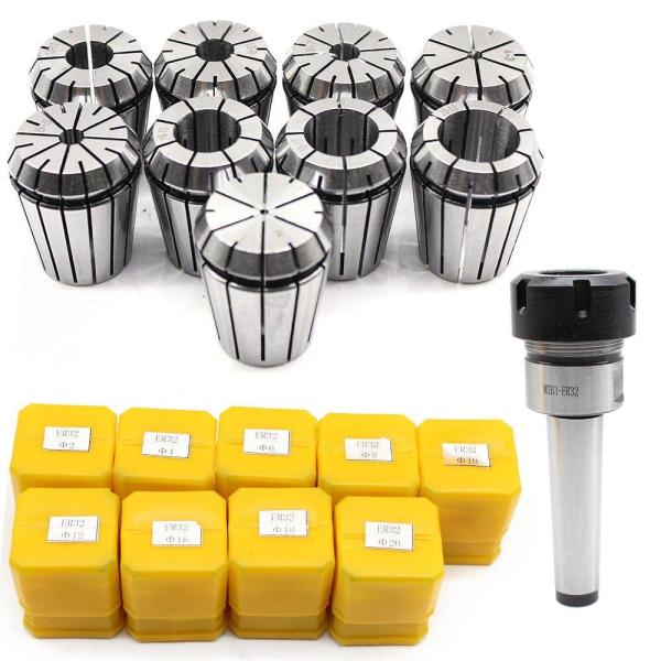 Mandrin de serrage M12 MK3 ER32 + jeu de 9 pinces de serrage 2-20 mm pour fraiseuse, en acier à ressort de haute qualité