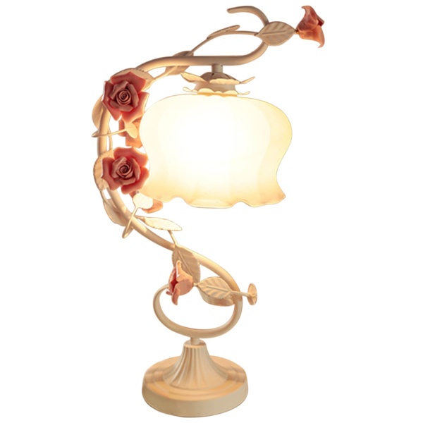 Lampe de Chevet Chambre, Lampe de chevet design, Lampe de Table Florale en Métal, Lampe de table pastorale créative, Motif de fleurs de simulation