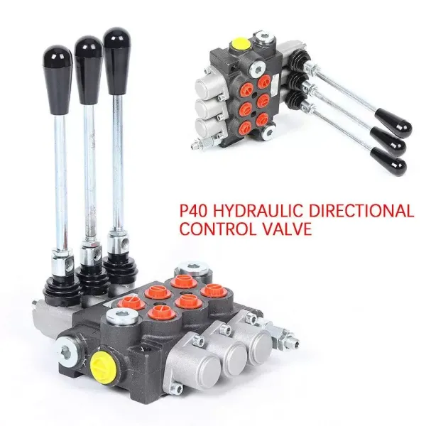 Triple valve de commande manuelle - Cylindre double action monobloc - Valve de surpression réglable - Cylindre hydraulique - Réservoir d'huile