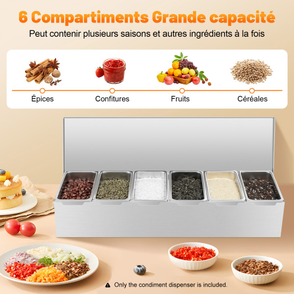 Lot de 6 boîtes à épices en acier inoxydable avec couvercles, récipients à épices, Boîte à ingrédients, 6 compartiments