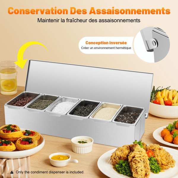 Lot de 6 boîtes à épices en acier inoxydable avec couvercles, récipients à épices, Boîte à ingrédients, 6 compartiments Lot de 6 boîtes à épices en acier inoxydable avec couvercles, récipients à épices, Boîte à ingrédients, 6 compartiments