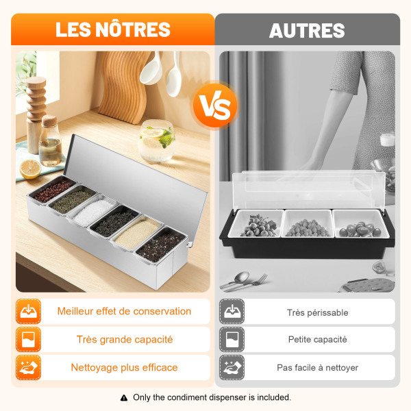 Lot de 6 boîtes à épices en acier inoxydable avec couvercles, récipients à épices, Boîte à ingrédients, 6 compartiments Lot de 6 boîtes à épices en acier inoxydable avec couvercles, récipients à épices, Boîte à ingrédients, 6 compartiments