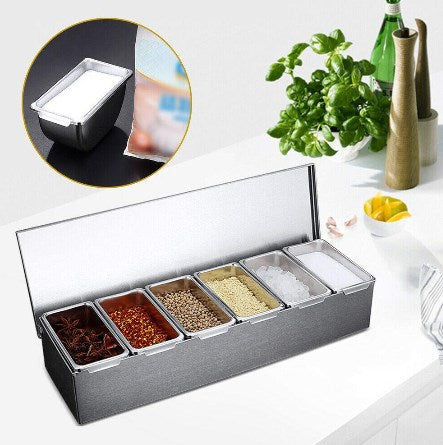 Lot de 6 boîtes à épices en acier inoxydable avec couvercles