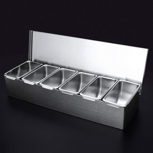 Lot de 6 boîtes à épices en acier inoxydable avec couvercles, récipients à épices, Boîte à ingrédients, 6 compartiments