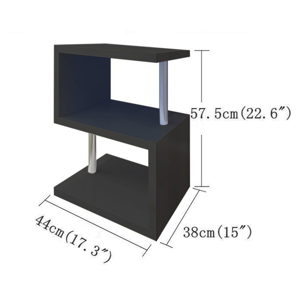 Table d'appoint à 2 niveaux - Table de chevet brillante - Table basse - Table de téléphone - Table basse avec LED - Design moderne - Noir