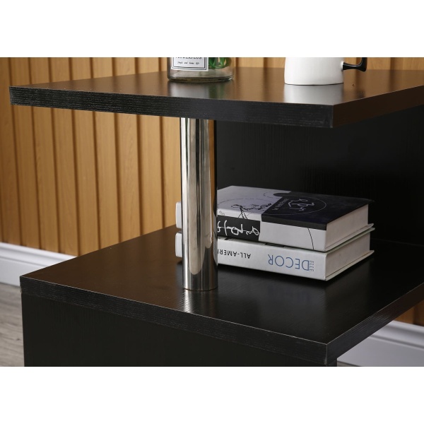 Table d'appoint à 2 niveaux - Table de chevet brillante - Table basse - Table de téléphone - Table basse avec LED - Design moderne - Noir