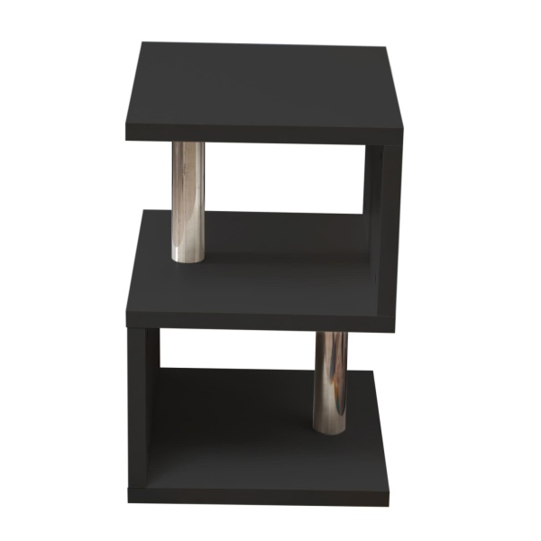 Table d'appoint à 2 niveaux - Table de chevet brillante - Table basse - Table de téléphone - Table basse avec LED - Design moderne - Noir