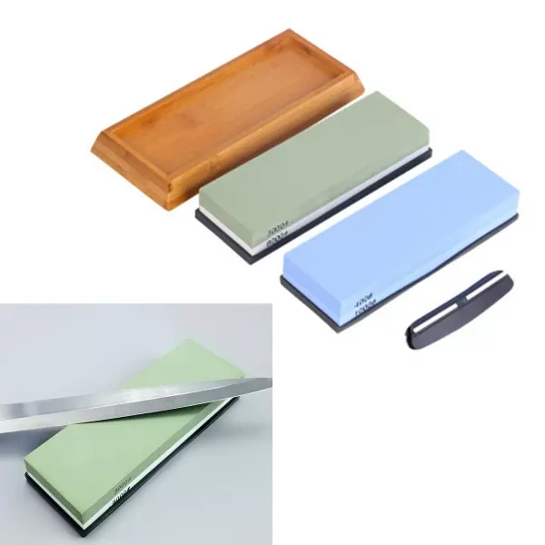 Set de pierres à aiguiser double face pour couteaux de cuisine, pierre à aiguiser rectangulaire à 4 côtés