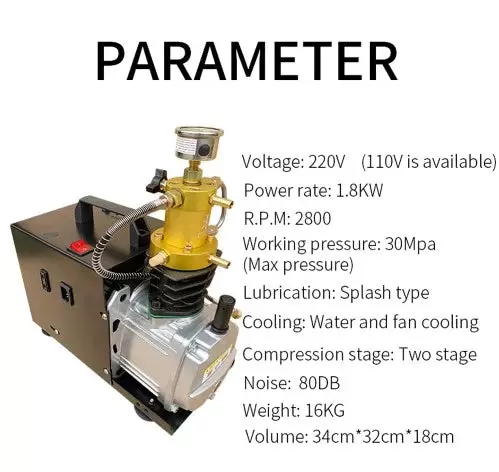 Elektrische luchtpomp 1800W 30MPA 220V 4500 PSI hogedrukluchtpomp