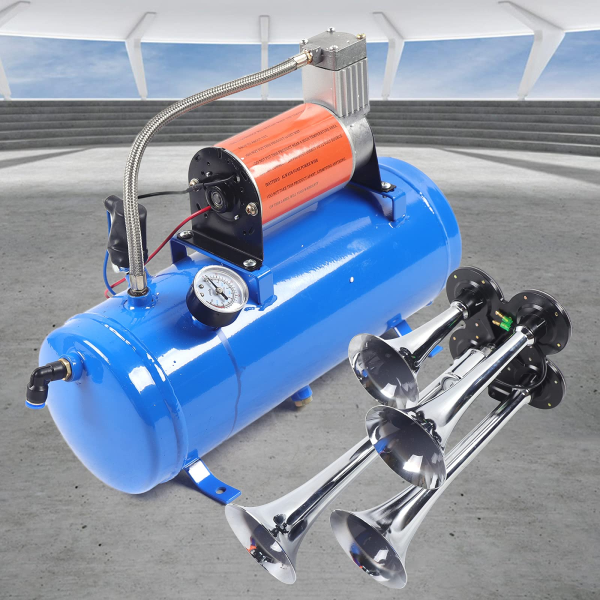 Kit de cheminée d'air portable avec compresseur d'air 150 PSI 12 V et 4 trumpet Train Air Kit Compresseur d'air avec réservoir de 6 litres