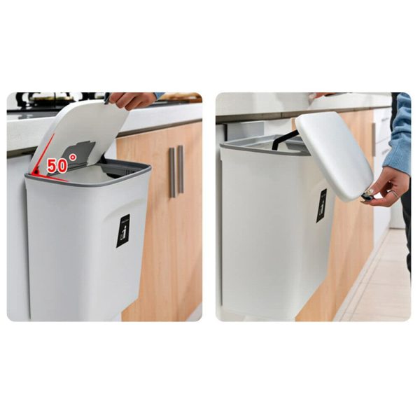 Poubelle de cuisine à suspendre avec couvercle - Poubelle murale - 9 l - Blanc Poubelle de cuisine à suspendre avec couvercle - Poubelle murale - 9 l - Blanc
