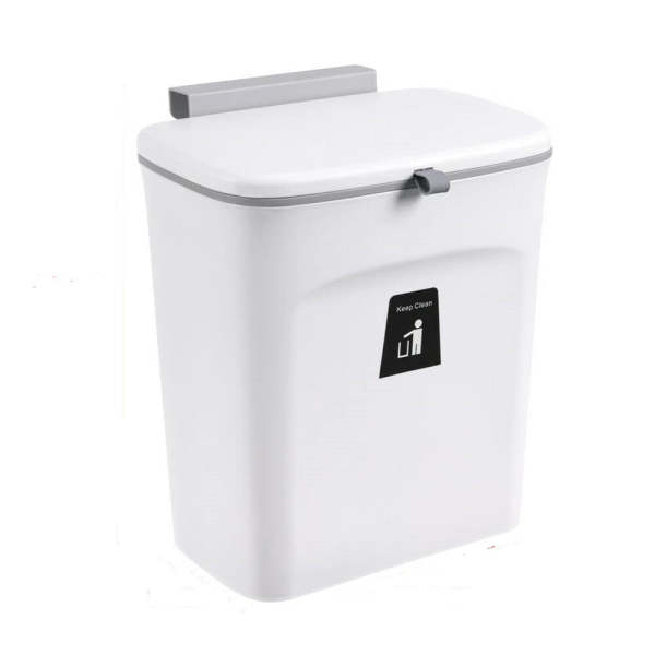 Poubelle de cuisine à suspendre avec couvercle - Poubelle murale - 9 l - Blanc Poubelle de cuisine à suspendre avec couvercle - Poubelle murale - 9 l - Blanc