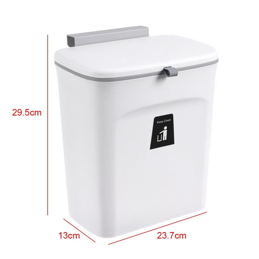 Poubelle de cuisine à suspendre avec couvercle - Poubelle murale - 9 l - Blanc