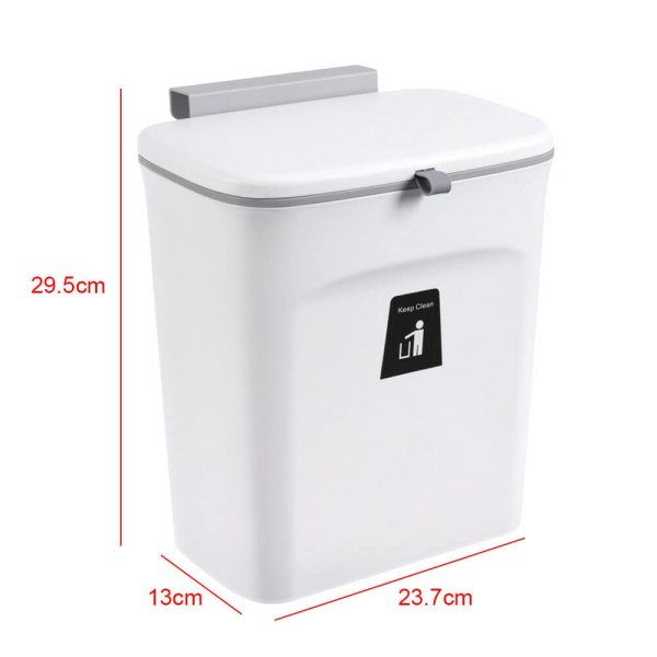 Poubelle de cuisine à suspendre avec couvercle - Poubelle murale - 9 l - Blanc