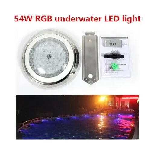 Lampe de Piscine 54 W Lumière LED RVB Étanche IP68 Éclairage sous-Marin en Acier Inoxydable avec Télécommande