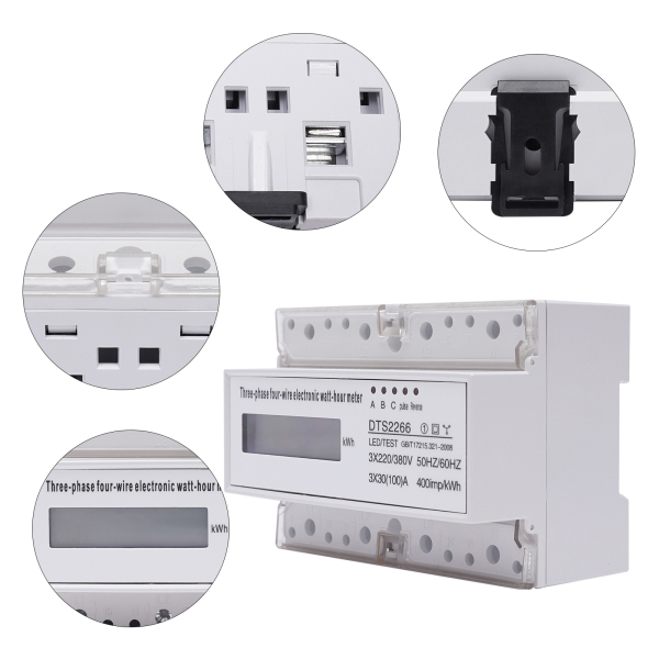Compteur d'électricité numérique triphasé sur rail DIN, compteur d'énergie LCD triphasé à 4 fils, compteur intermédiaire Compteur d'électricité numérique triphasé sur rail DIN, compteur d'énergie LCD triphasé à 4 fils, compteur intermédiaire