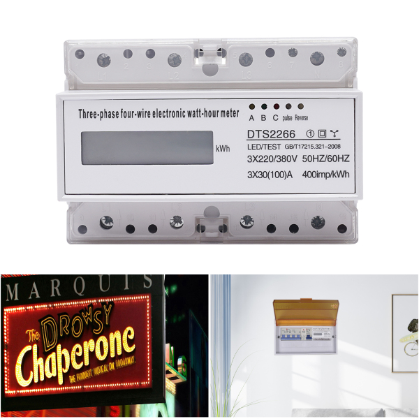 Compteur d'électricité numérique triphasé sur rail DIN, compteur d'énergie LCD triphasé à 4 fils, compteur intermédiaire Compteur d'électricité numérique triphasé sur rail DIN, compteur d'énergie LCD triphasé à 4 fils, compteur intermédiaire