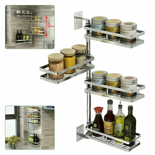 4 Schichten drehbares Gewürzregal, Aufbewahrungsbox, Küchen-Organizer, um 90° drehbares Gewürzregal (ohne Bohren)