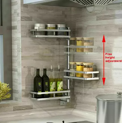 4-lagiges drehbares Gewürzregal, Aufbewahrungsbox, wandmontiertes Küchen-Organizer-Regal, um 90° drehbares Gewürzregal (ohne Bohren)