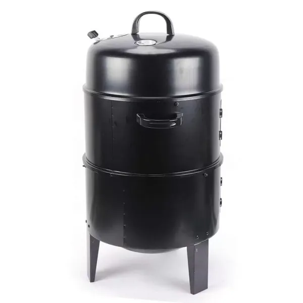 Barbecue fumoir multifonction 3 en 1, double couche, barbecue au charbon de bois avec thermomètre, barbecue d'extérieur