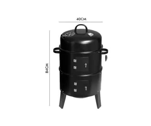 3-in-1 multifunctionele rookgrill, dubbellaags, houtskoolgrill met thermometer, buitengrill