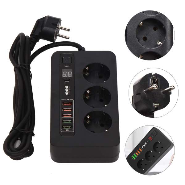 2M Multiprise de Voyage Multiprise avec 3 Prises et 5 USB Multiprise Arrêt Automatique Port USB et Chargeur USB