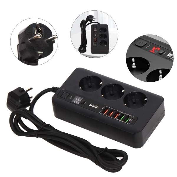 2M Multiprise de Voyage Multiprise avec 3 Prises et 5 USB Multiprise Arrêt Automatique Port USB et Chargeur USB