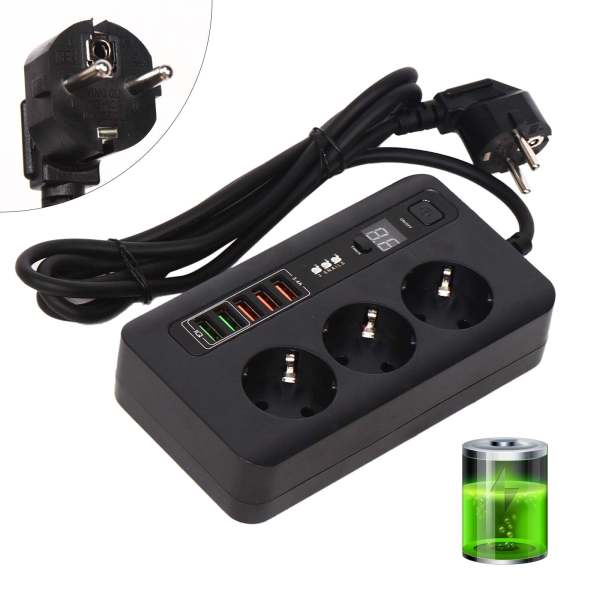 2M Multiprise de Voyage Multiprise avec 3 Prises et 5 USB Multiprise Arrêt Automatique Port USB et Chargeur USB