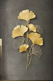 Décoration murale en fer forgé - Feuille de Ginkgo dorée