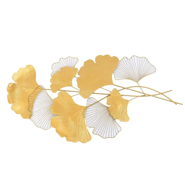 Décoration murale en fer forgé - Feuille de Ginkgo dorée