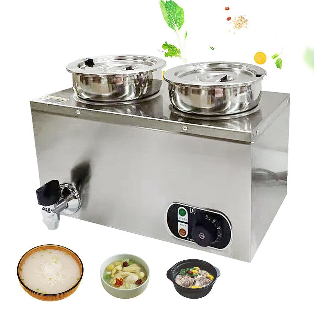 Chauffe-repas avec deux casseroles à soupe - En acier inoxydable - 220 V - Réchauffeur électrique en acier inoxydable