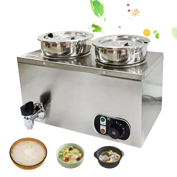 Chauffe-repas avec deux casseroles à soupe - En acier inoxydable - 220 V - Réchauffeur électrique en acier inoxydable