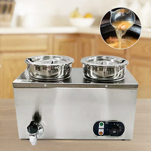 Chauffe-repas avec deux casseroles à soupe - En acier inoxydable - 220 V - Réchauffeur électrique en acier inoxydable